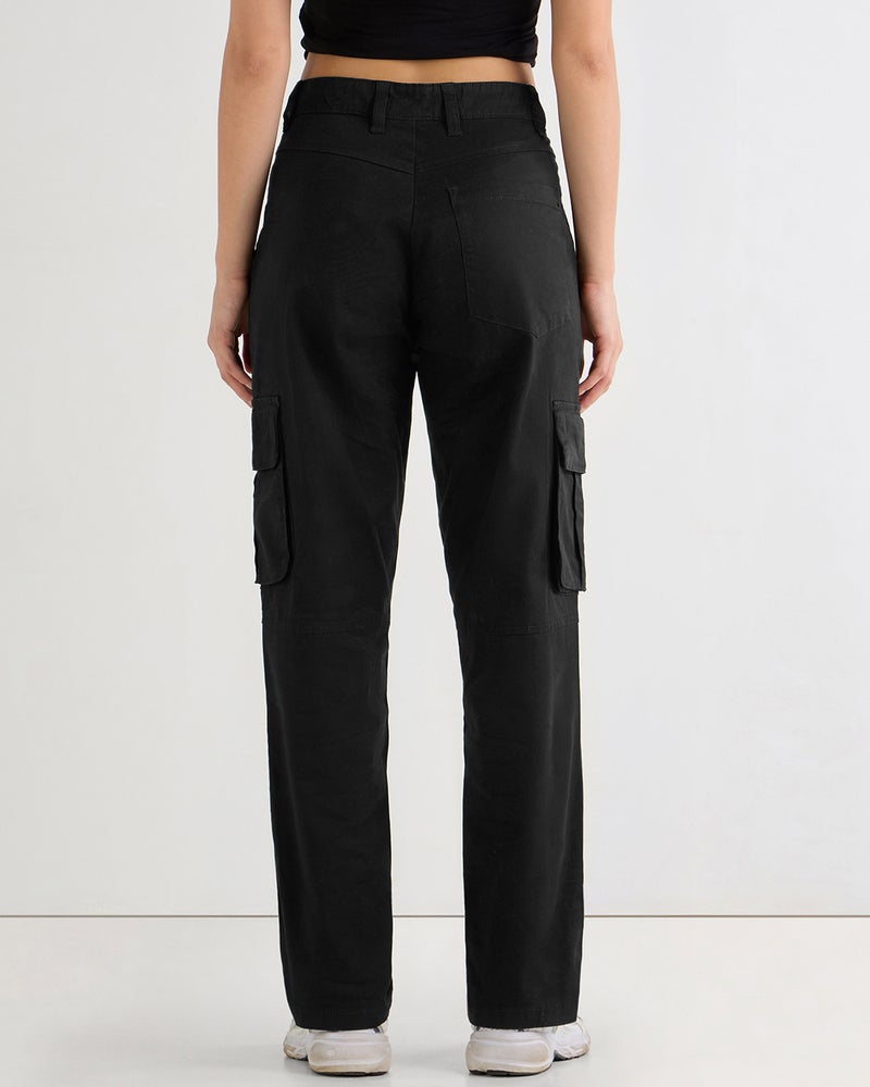 bewakoof Women's Black Straight Cargo Pants - Image 3